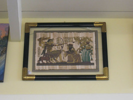 Egyptian Archer on Papyrus in Black Lacquer Frame  22" x 24" - **Local Pick Up**