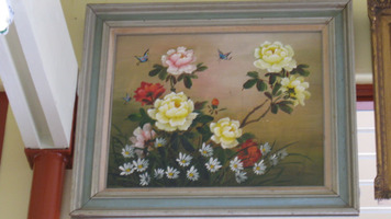 Butterflies and Multi-Color Flowers Framed Oil Painting - *Store Pick Up**