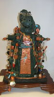 Unique Artistic Crocodile Man Clock Adorned with Charms Trinkets and Marbles