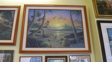 Beach at Sunset Painting by James Fields Koa Wood Frame 34