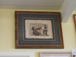Egyptian Gods and Hieroglyphics on Papyrus in Koa Frame Approx. 26" x 26"
