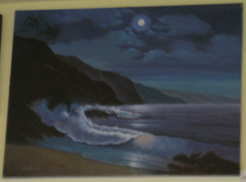 "Moonlight Beach" Painting by Rick Lawrence - 40" x 34" Unframed *STORE PICK UP*
