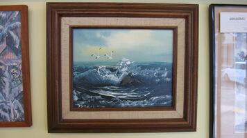 Waves Breaking on Rocks Painting - 12" x 14" Framed - **Store PIck Up**