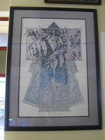 Black, Blue and Silver Foil Kimono by William Gatewood 50" x 32" Framed