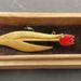 Vintage Japanese Gold-Plated Tulip Pin in Wooden Box