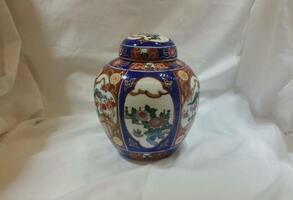 Imari Style Vase and Lid with Floral Designs