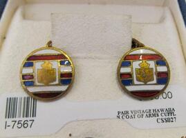 Vintage Hawaiian Coat of Arms Enamel and Brass Cuff Links