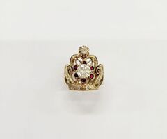 Diamond and Rubies 14kt Yellow Gold Crown Ring - Size 5 1/2