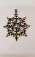 Vintage Multi-Color Gemstones Set in Sterling Silver 8-Point Star Pendant