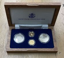 1987 U. S. Constitution Coins 4 Coin Set in Mahogany Case in Original Box