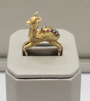 Fawn Form Ring with Multi Colored Stones - 14kt Yellow Gold