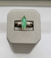   Marquise Shaped Jadeite Gemstone with 2 Melee Diamomds Ring - 14kt Yellow Gold