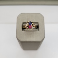 Synthetic Sapphire, Ruby and Diamonds Ring, 18kt Yellow Gold, Size 6.5