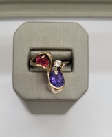  Synthetic Tanzanite and Ruby Ring with .02ct Diamond,14kt Yellow Gold, Size 6.5