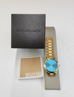 Michael Kors Fashion Watch, Turquoise Analog Face, 2 Toned Matte Gold Metal Band