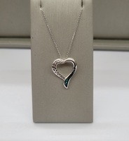 Na Hoku Heart with Maile Etching and Abalone Pendant on a 17" Box Chain-14kt WG