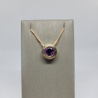   Simple Single Purple Amethyst Stone Slide Pendant -14kt Yellow Gold 