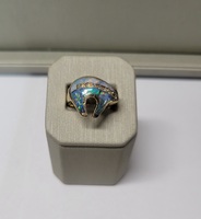  Hanta Bear Shaped Ring, Opal Inlaid w/Melee Diamonds-14kt Yellow Gold, Size 6.5