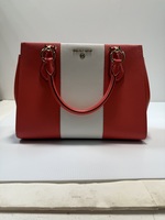 Michael Kors Red And White Leather Marilyn Satchel With Shoulder Strap 