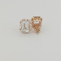  Emerald Cut Aquamarine Gemstone Earring with Diamond Side Stones - 14kt Yellow 