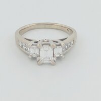   Emerald Cut and Round Diamond Ring Set in 14kt White Gold - Size 10.5