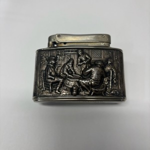   Vintage Mylflam Diplomat Silverplate Tavern Scene Table Lighter 