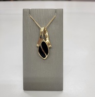  Navette Shaped Floating Pendant with Black Enamel, 14kt Yellow Gold