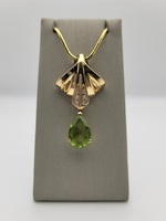  Pear Shaped Peridot Gemstone Accented w/Meele Diamonds Pendant-14kt Yellow Gold