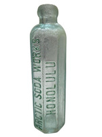 Arctic Soda Works Honolulu 8 Sided Hutchinson Green Glass Bottle  