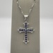  Blue Sapphire Cross Pendant with 18" Chain Link Necklace - 14kt White Gold 