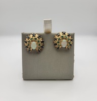  Sapphire and Emerald Fanned-Out Peacock Design Earrings - 14kt Yellow Gold