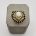 Sapphire & Emerald Fanned-Out Peacock Design w/Opal Center Ring-14kt Yellow Gold