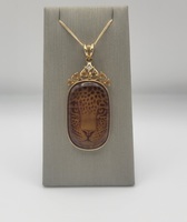  Hand-Carved Leopard Face in Natural Amber w/Citrine Gemstone Accents Pendant