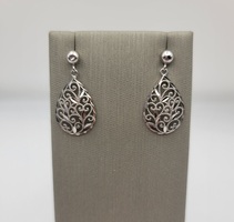   Filigree Design Dangle Drop Earring, Post Stud Closure - 14kt White Gold 