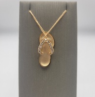  Na Hoku Slipper Pendant w/Melee Diamond Accents on Strap - 14kt Yellow Gold