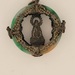  Vintage Tri-Colored Jade Pendant the Features a Figure of Guan Yin - Brass