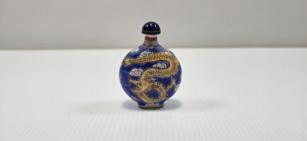  Chinese Porcelain Snuff Bottle With Yellow And Green Dragon In Clouds