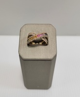  Effy Jewelry - Watercolor Multi Sapphire and Diamond Crossover Ring - 14kt Yell