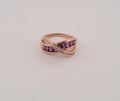   Effy Jewelry-Baguette Cut Pinkish/Red Rubies n Diamond Crossover Ring-14kt RG