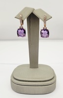   Effy Jewelry - Cushion Amethyst w/Round Diamonds Earrings - 14kt Rose Gold 