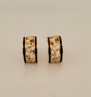  Hawaiian Heirloom Earrings-Diamond Cut Maile Leaf Design with Black Enamel