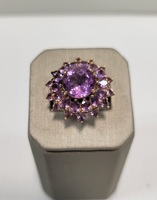   Central Amethyst Stone Surrounded by a Cluster of Smaller Amethyst Ring-14kt 