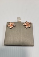  Hawaiian Hibicus Flower Stud Earrings with Melee Diamonds - 14kt Rose Gold 