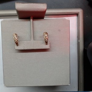  Adorable C Hoop Floral Design Earrings - Stud Closure - 14kt Yellow Gold 